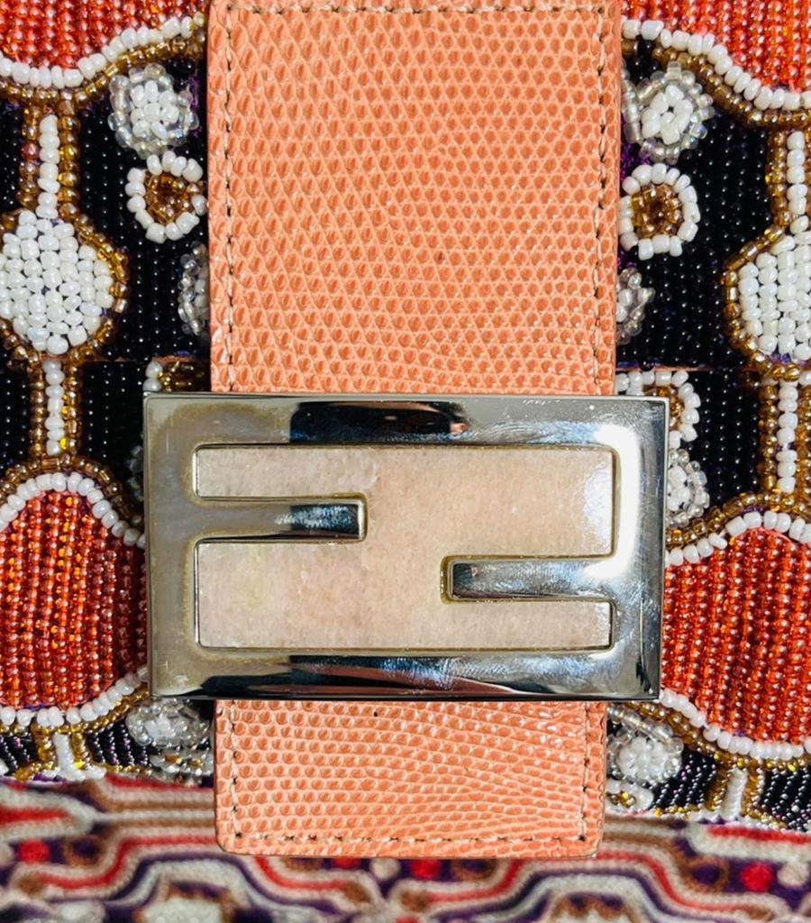 Fendi Beaded & Lizard Skin Baguette Bag For Sale 2