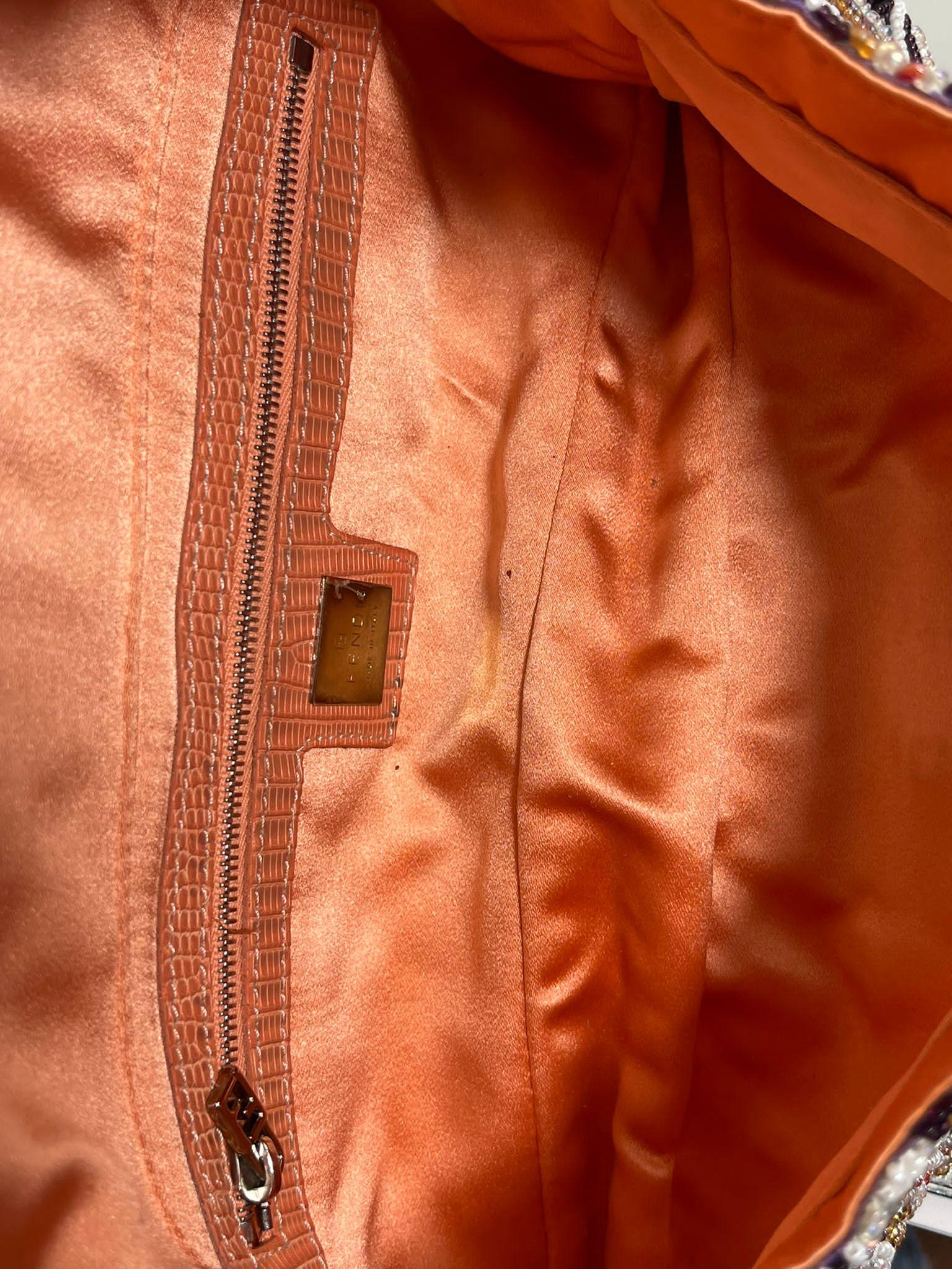 Fendi Beaded & Lizard Skin Baguette Bag For Sale 3