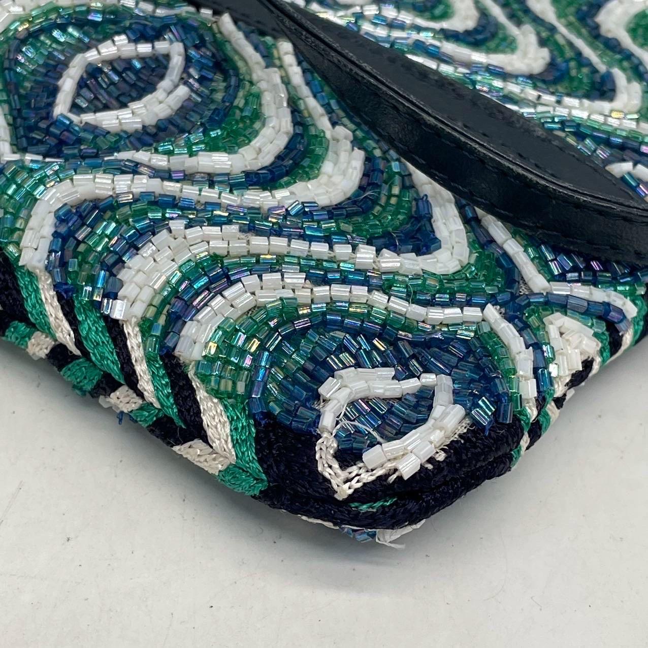 Sac �à bandoulière perlé de Fendi Bleu Vert Greene Greene en vente 8