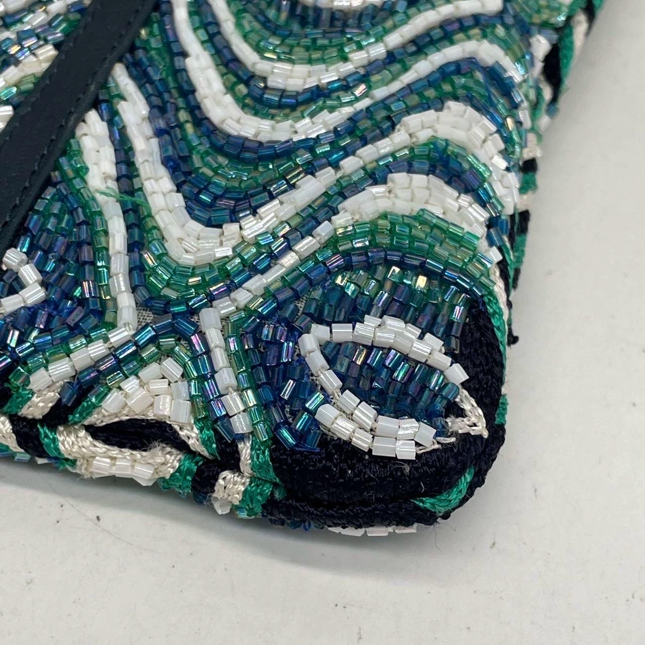 Sac à bandoulière perlé de Fendi Bleu Vert Greene Greene en vente 12