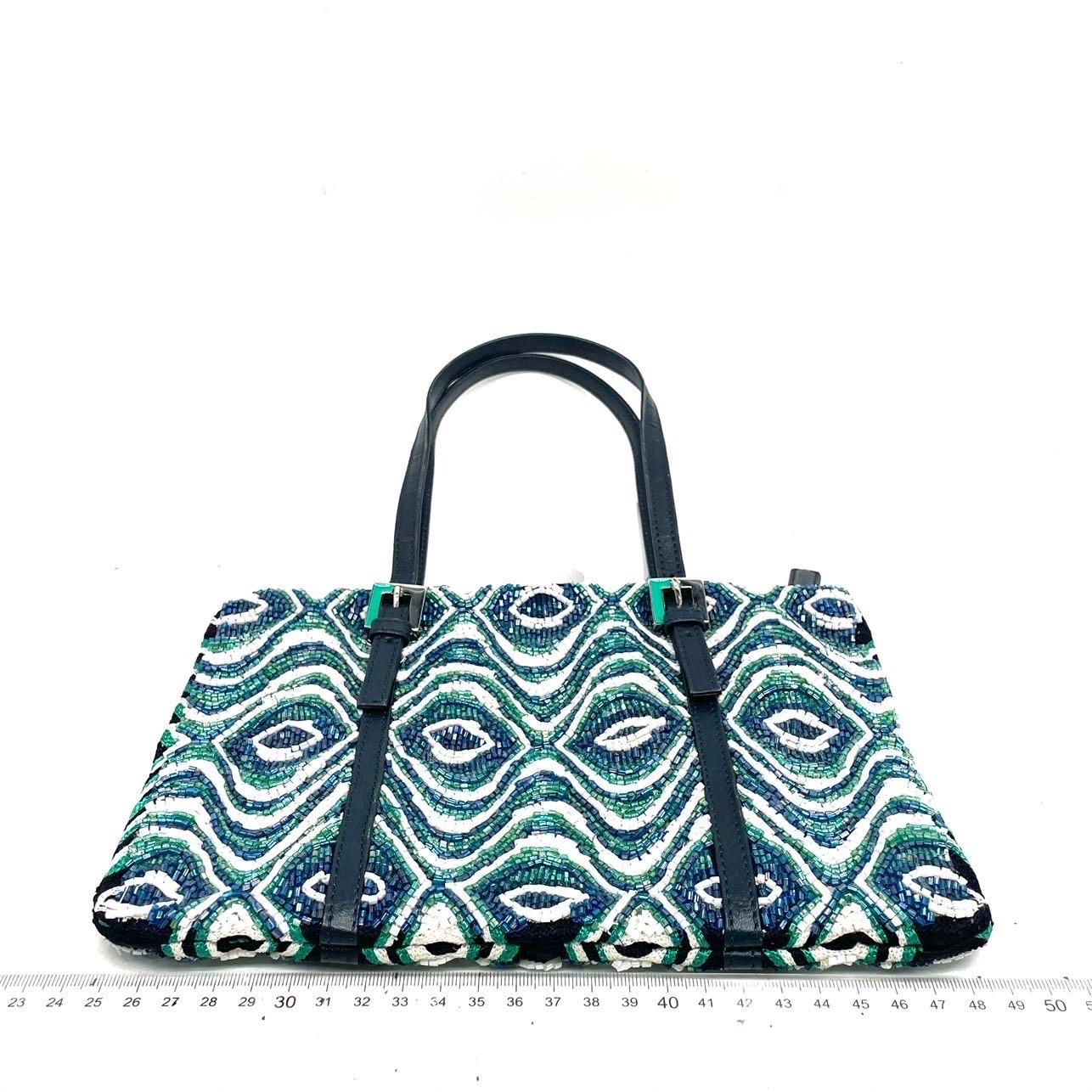 Sac à bandoulière perlé de Fendi Bleu Vert Greene Greene Bon état - En vente à AUBERVILLIERS, FR