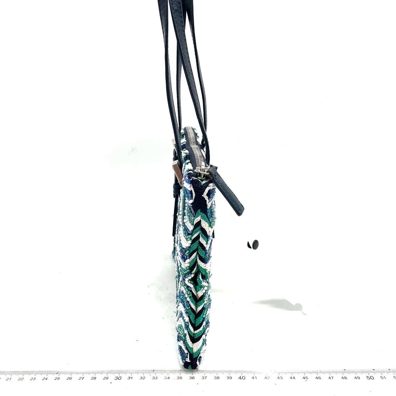 Sac à bandoulière perlé de Fendi Bleu Vert Greene Greene en vente 3