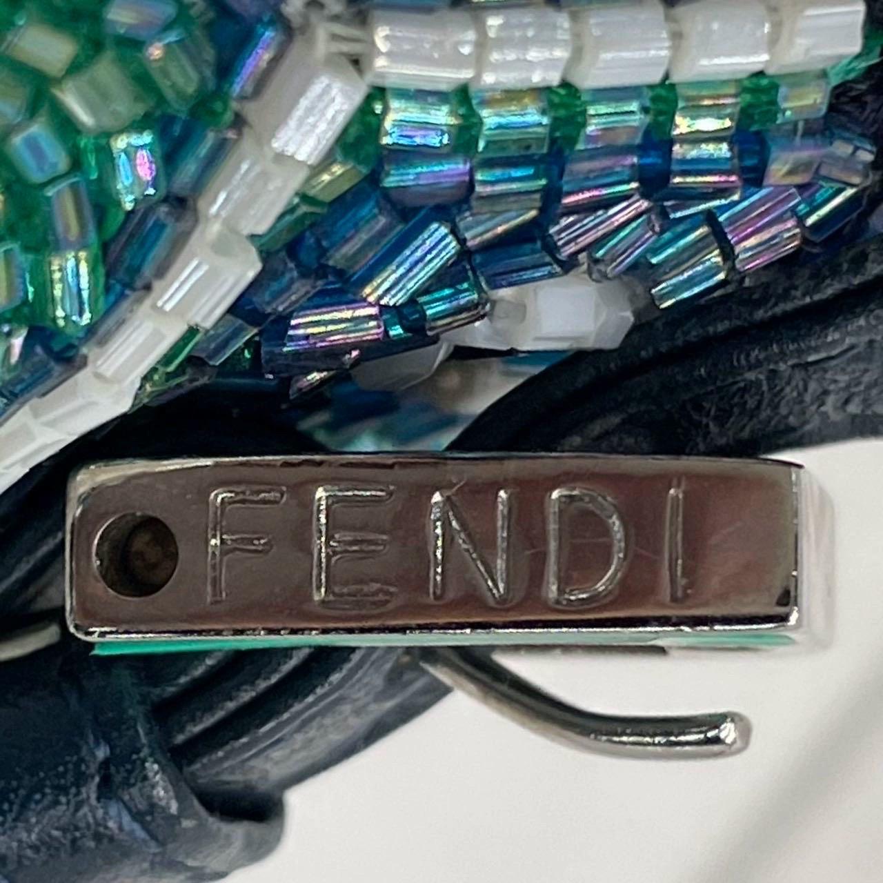 Sac à bandouli�ère perlé de Fendi Bleu Vert Greene Greene en vente 4