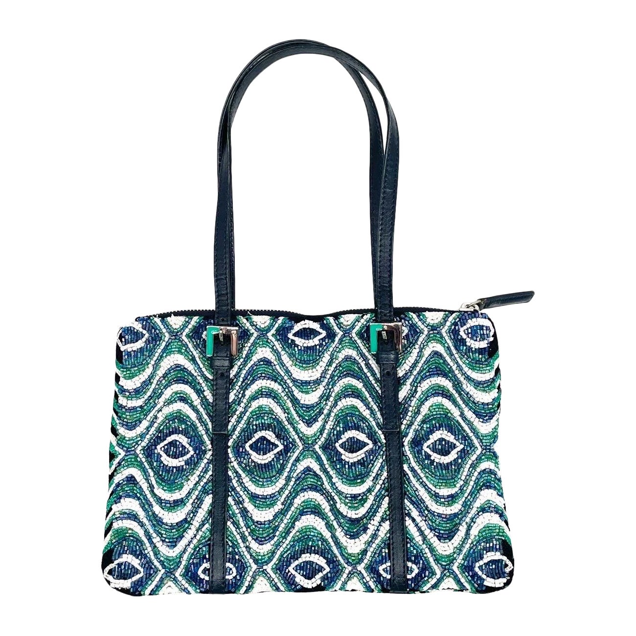 Sac à bandoulière perlé de Fendi Bleu Vert Greene Greene en vente