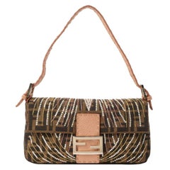Fendi Beads Ff Zucca Pattern Selleria Mamma Baguette Bag Brown