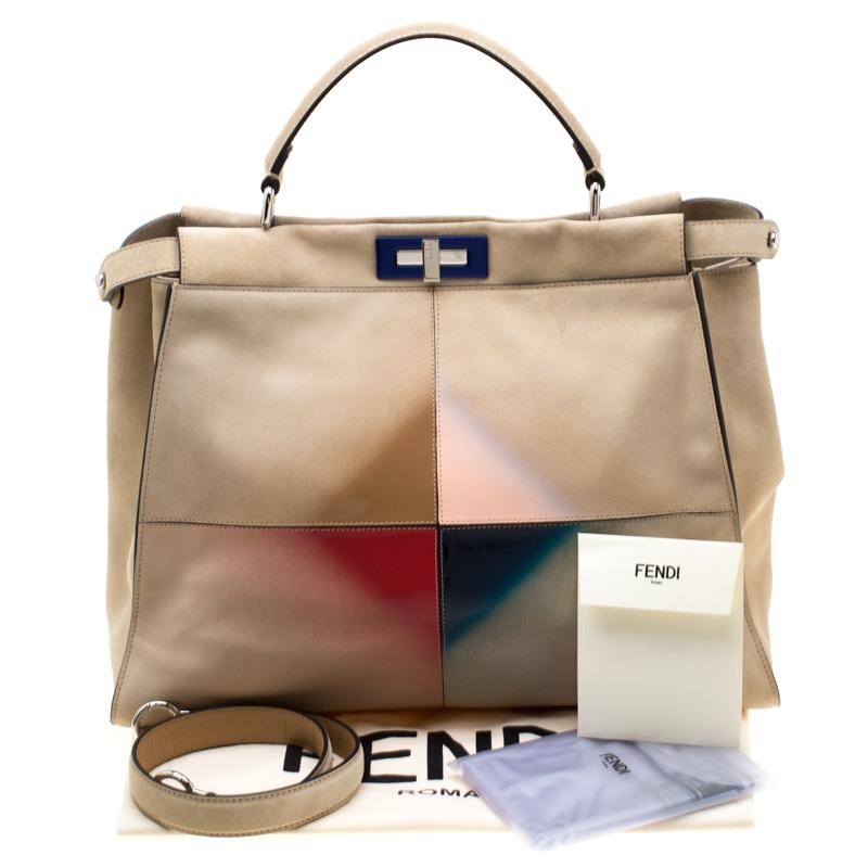 Fendi Beige Airbrushed Suede and Leather Large Peekaboo Tote 6