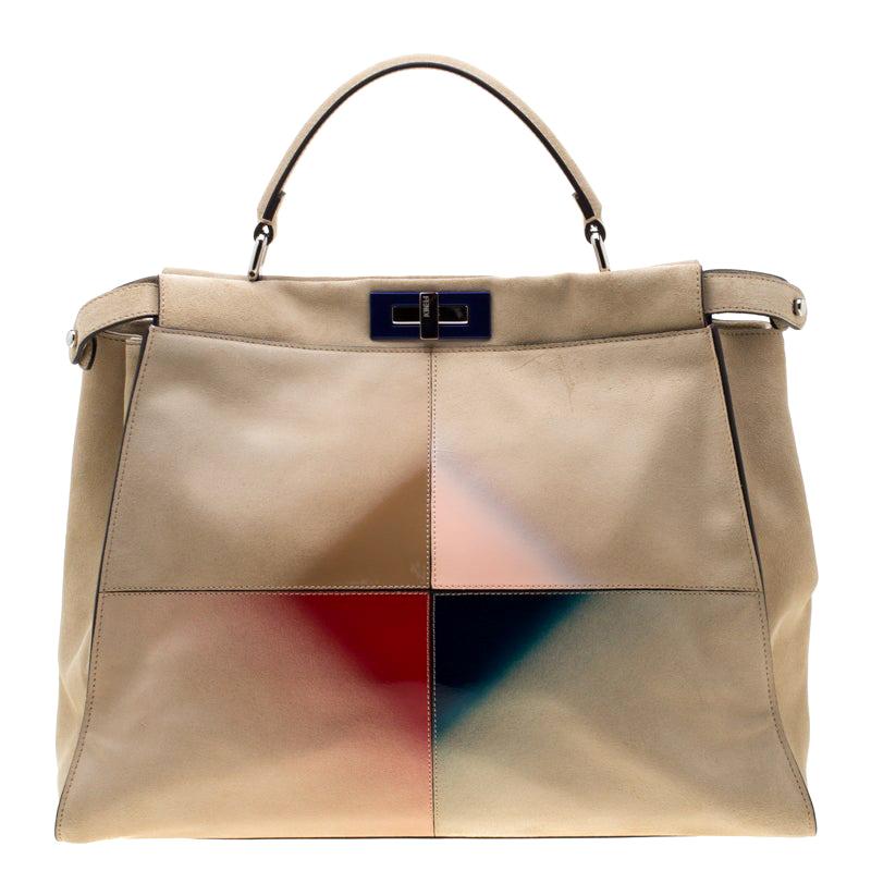 Fendi Beige Airbrushed Suede and Leather Large Peekaboo Tote