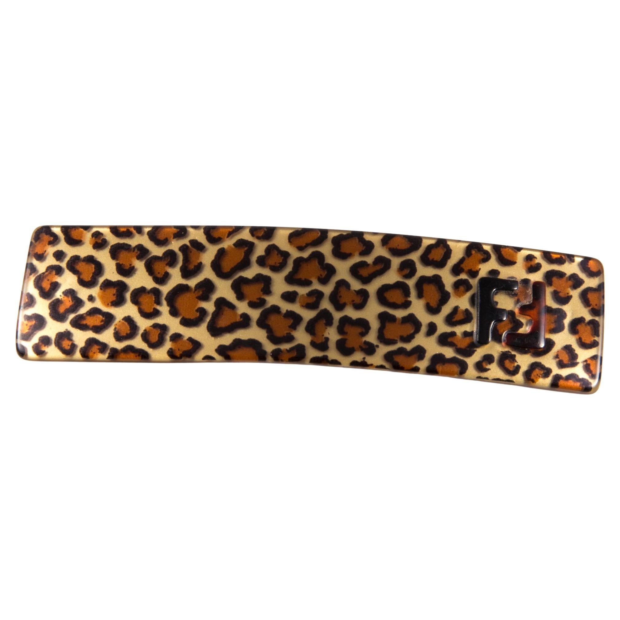 Fendi Beige Animal Printed Hair Clip For Sale