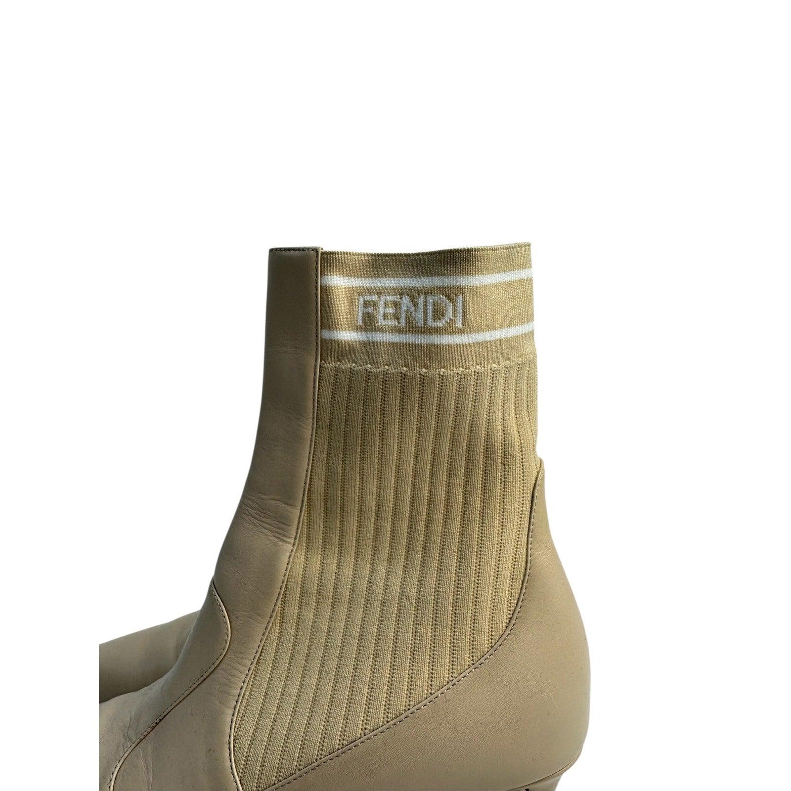 Women's Fendi beige ankle boots with stretch-knit panel Sz.38 For Sale