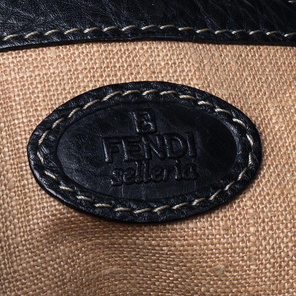 Fendi Beige/Black Canvas And Leather Selleria Hobo 3