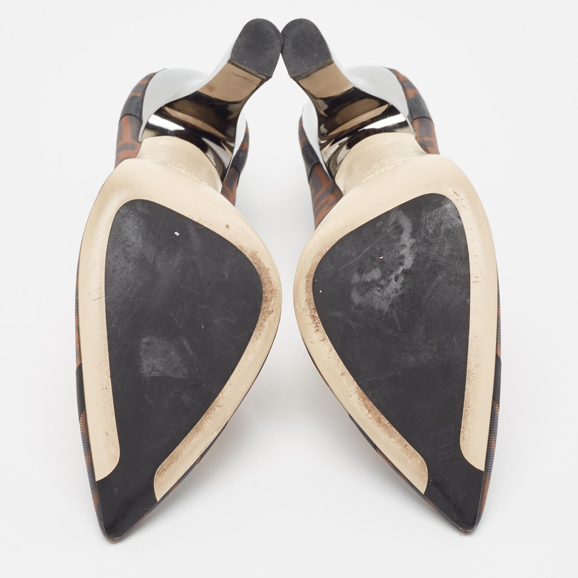 Fendi Beige/Black Leather And Mesh Colibri Logo Pointed Toe Pumps Size 38 4