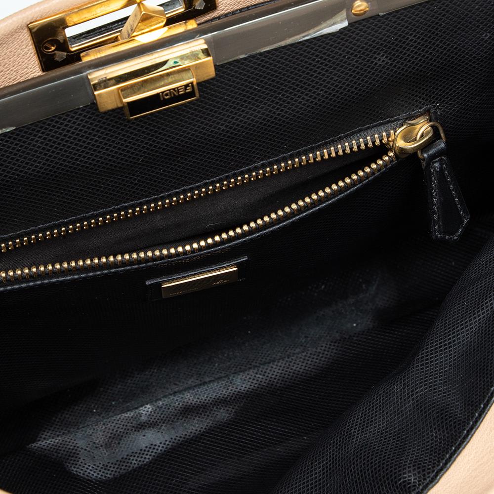 Women's Fendi Beige/Black Leather Beads Lining Large Peekaboo Top Handle Bag For Sale