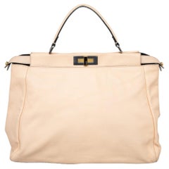 Fendi Beige/Black Leather Beads Lining Large Peekaboo Top Handle Bag
