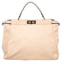 Fendi Beige/Schwarz Leder Perlen Innenfutter Große Peekaboo Top Handle Bag