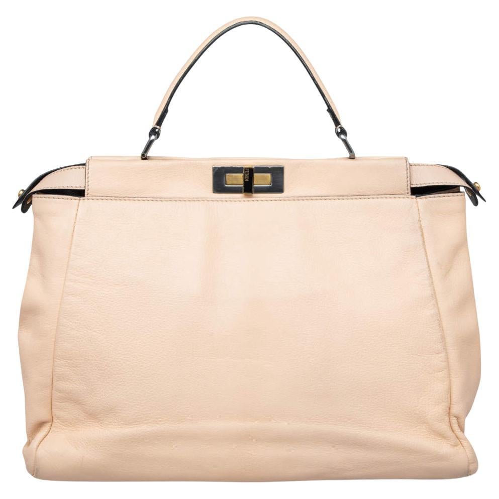 Fendi Beige/Black Leather Beads Lining Large Peekaboo Top Handle Bag For Sale