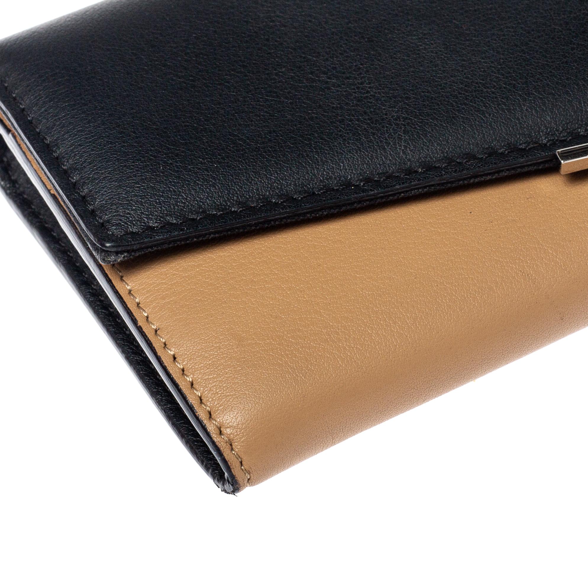 Women's Fendi Beige/Black Leather Envelope Continental Wallet