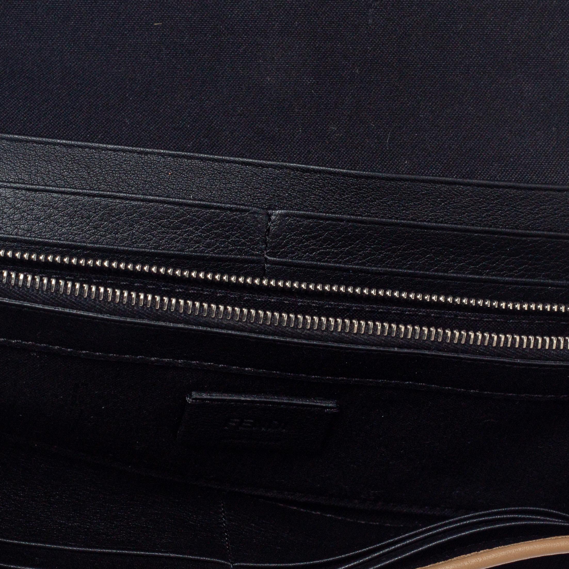 Fendi Beige/Black Leather Envelope Continental Wallet 1