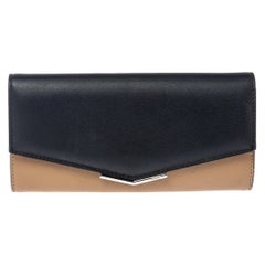 Fendi Beige/Black Leather Envelope Continental Wallet