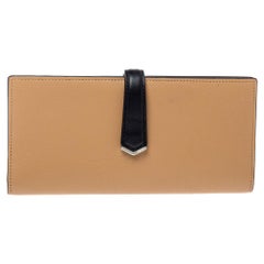 Fendi Beige/Black Leather Flap Continental Wallet