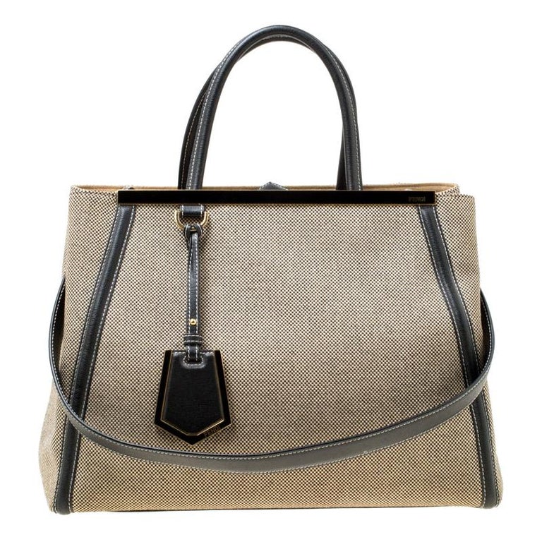 Fendi Beige/Black Monochrome Canvas and Leather 2Jours Top Handle Bag