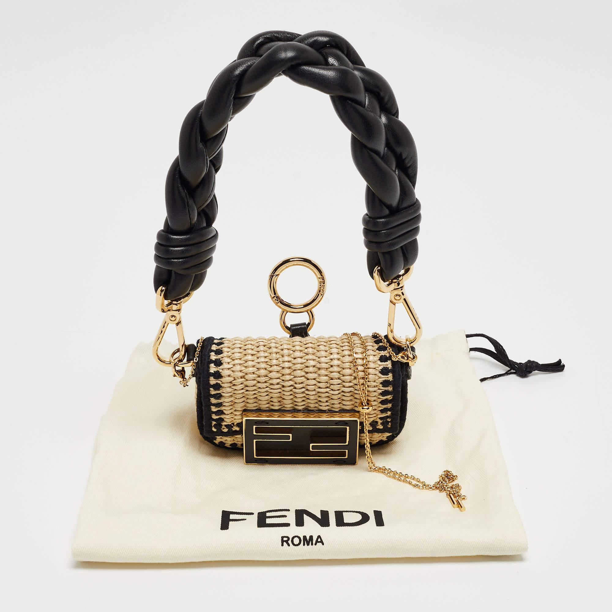 Fendi Beige/Black Raffia and Leather Nano Baguette Charm 2