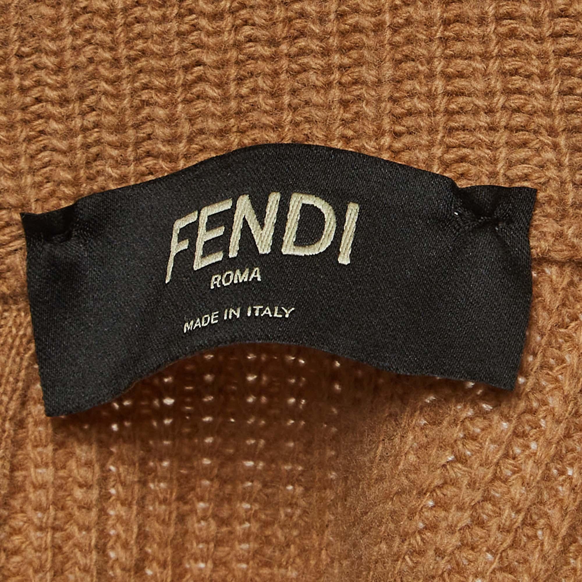 Fendi Beige/Black Rib Knit Applique Detail Double Zipper Sweater L For Sale 1