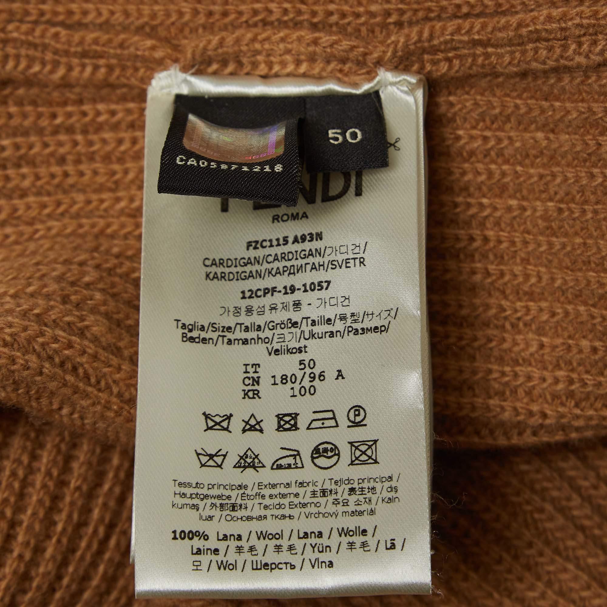 Fendi Beige/Schwarzer Rippenstrick mit Applikationen und doppeltem Reißverschluss Pullover L im Angebot 2
