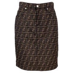 Fendi Beige Black Vintage Zucca Monogram Skirt 90s