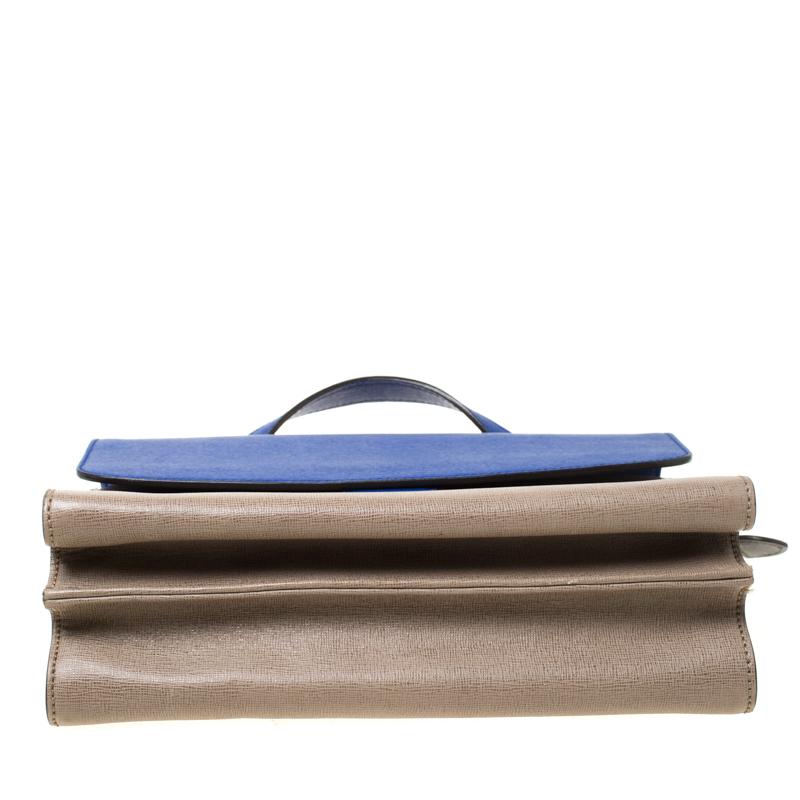 Fendi Beige/Blue Textured Leather Small Demi Jour Top Handle Bag 6