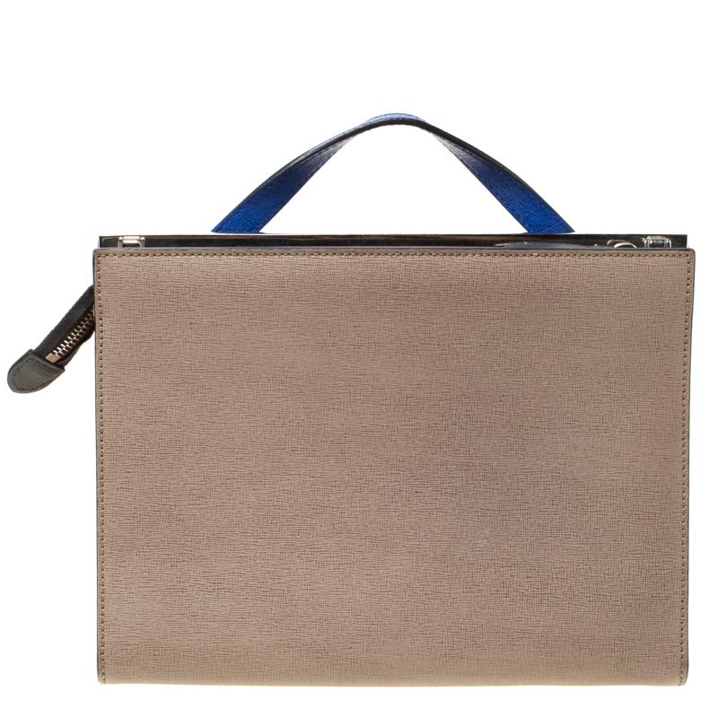 Fendi Beige/Blue Textured Leather Small Demi Jour Top Handle Bag 7