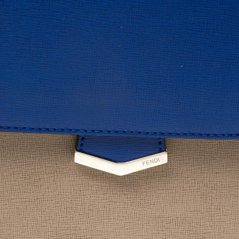 Fendi Beige/Blue Textured Leather Small Demi Jour Top Handle Bag 8
