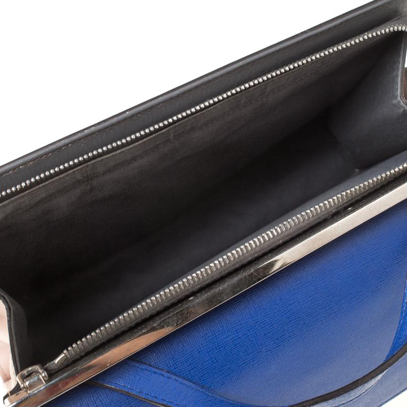 Fendi Beige/Blue Textured Leather Small Demi Jour Top Handle Bag 1