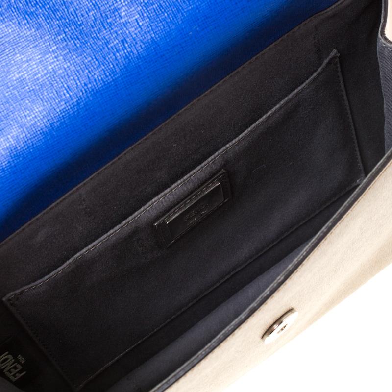 Fendi Beige/Blue Textured Leather Small Demi Jour Top Handle Bag 3
