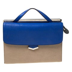 Fendi Beige/Blue Textured Leather Small Demi Jour Top Handle Bag