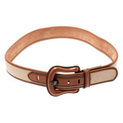 Fendi Beige/Brown Fabric and Leather B Buckle Belt 85CM