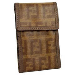 Retro Fendi Beige Brown Leather Canvas Zucca Monogram Wallet 1970s