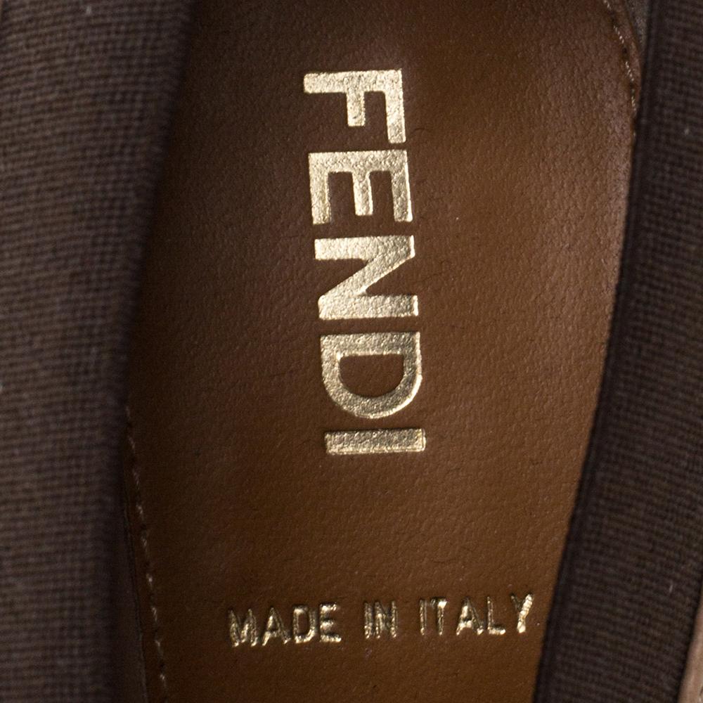 Women's Fendi Beige/Brown Leather Fendista Faux-wrap Platform Ankle Booties Size 37 For Sale