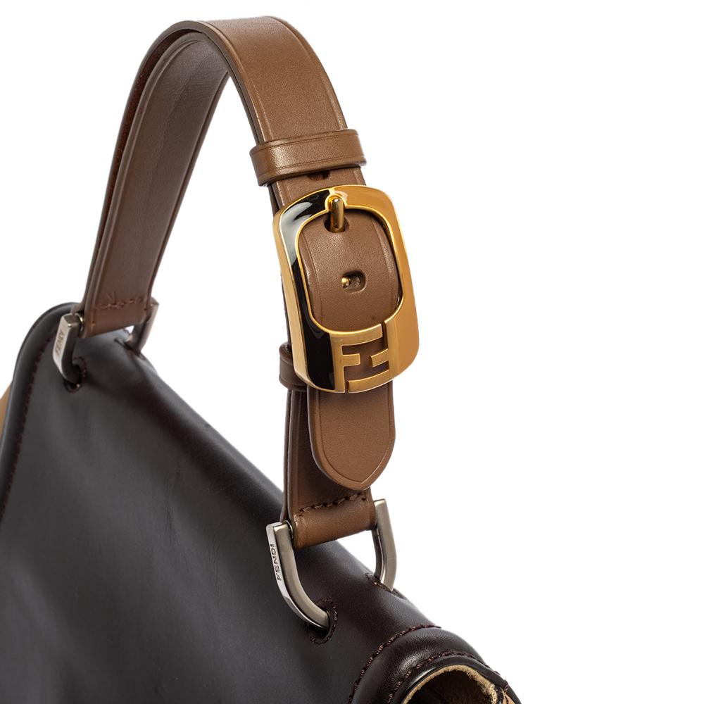 Fendi Beige/Brown Leather Silvana Top Handle Bag 7