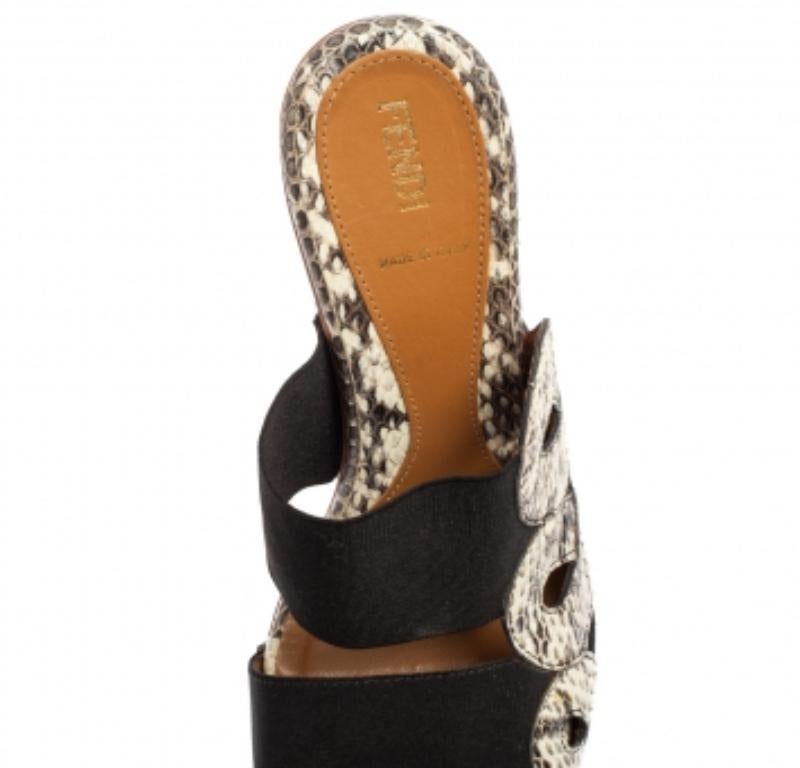 Fendi Brown/beige Python Leder Plateau Slide Sandalen Größe 38 (Braun) im Angebot