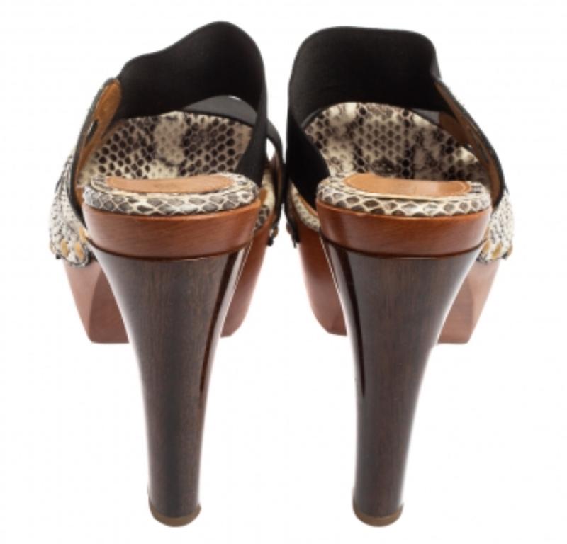Fendi Brown/beige Python Leder Plateau Slide Sandalen Größe 38 Damen im Angebot