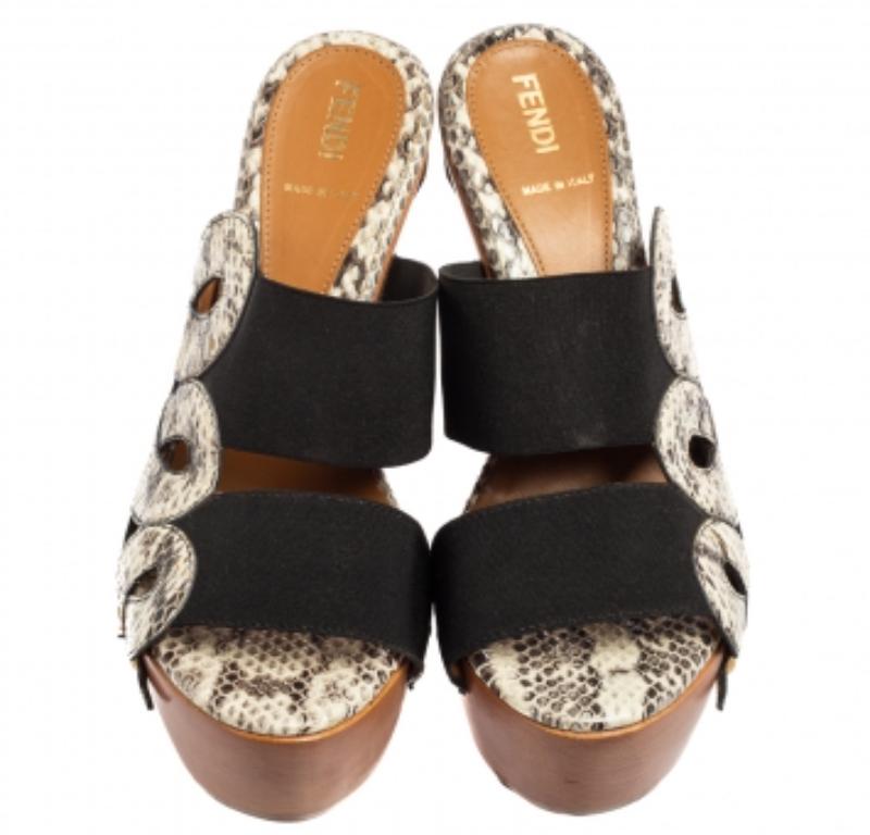 Fendi Brown/beige Python Leder Plateau Slide Sandalen Größe 38 im Angebot 2