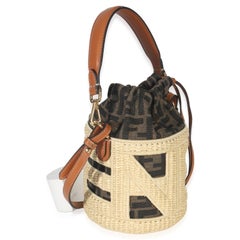 Fendi Beige Braun Raffia Zucca Canvas FF Step Out Bucket Bag