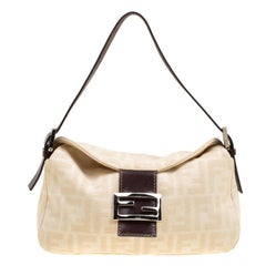 Fendi Beige/Brown Zucca Canvas and Leather Baguette Shoulder Bag
