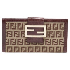 Fendi Beige/Brown Zucca Canvas and Leather Bi-fold Continental Wallet