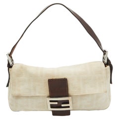 Fendi Beige/Braune Zucca Baguette-Tasche aus Canvas und Leder im Vintage-Stil