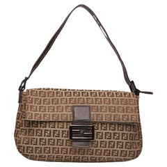 Fendi Beige Brown Zucca Canvas Baguette Bag Large