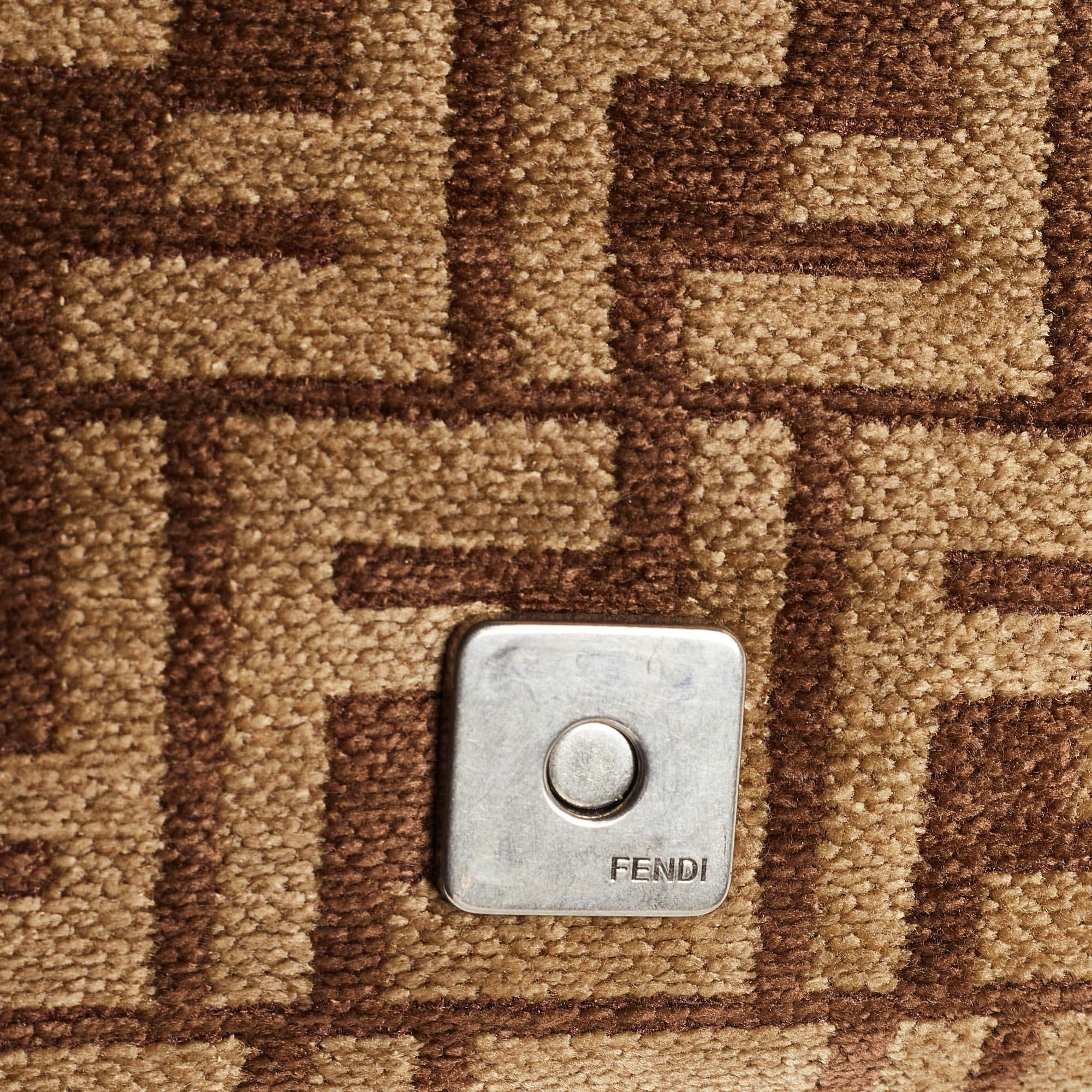 Fendi Beige/Brown Zucca Velvet and Leather Midi Chain Baguette Bag 2
