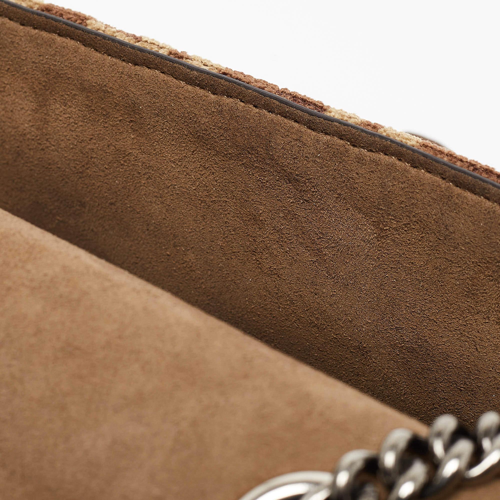 Fendi Beige/Brown Zucca Velvet and Leather Midi Chain Baguette Bag 3