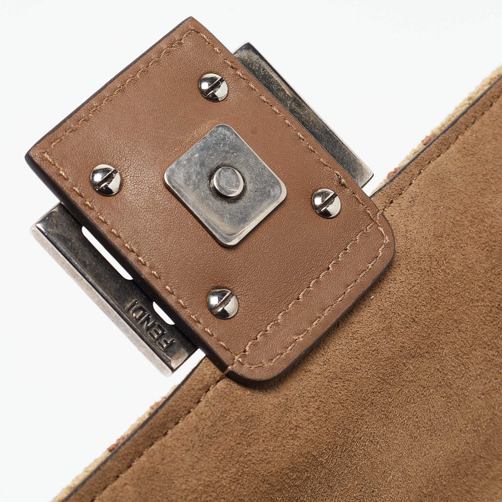 Fendi Beige/Brown Zucca Velvet and Leather Midi Chain Baguette Bag 5