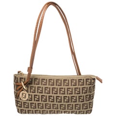 Fendi Beige/Brown Zucchino Canvas and Leather Baguette Bag